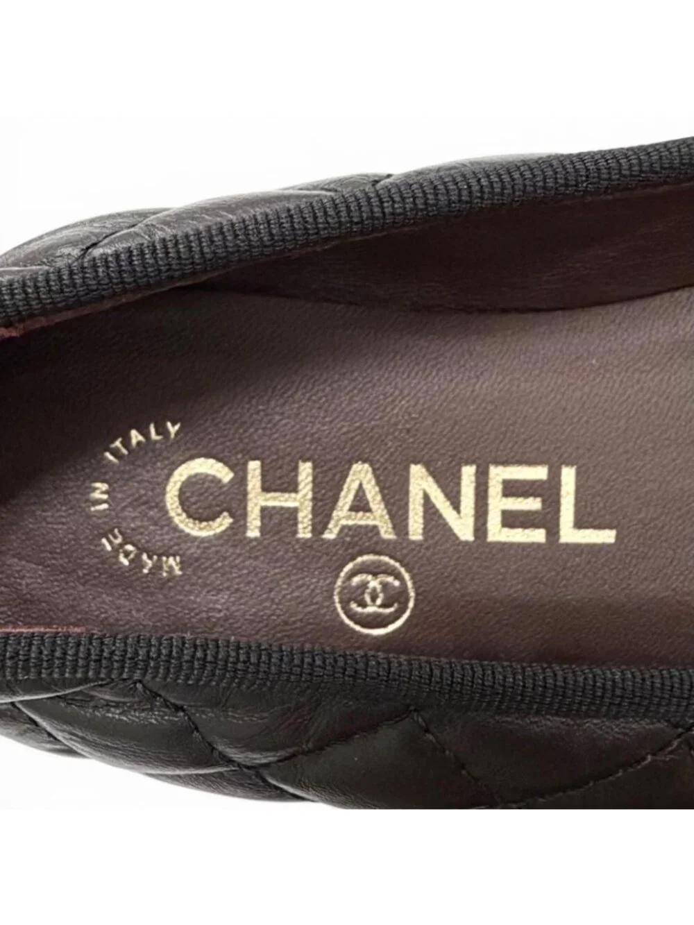 Chanel CC Logo Ribbon Quilted Leather Flat Pumps Black 35 Italian